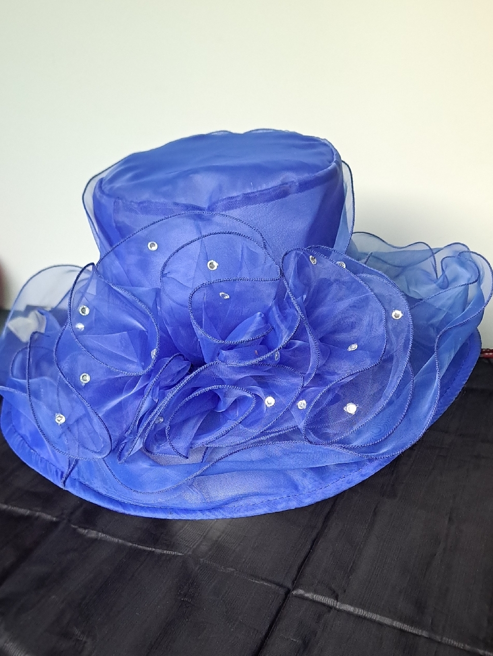 Elegant Royal Blue Women's Dress Hat with Organza Rosettes